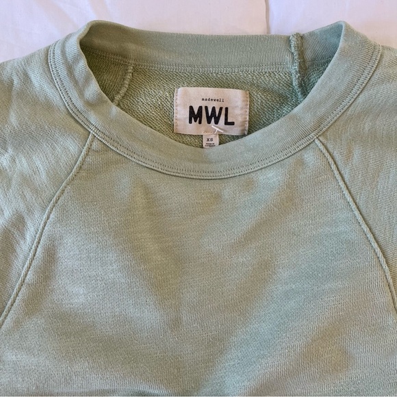 Madewell MWL Sage Green White Colorblock Raglan Crewneck Sweatshirt Oversized XS - Picture 2 of 10